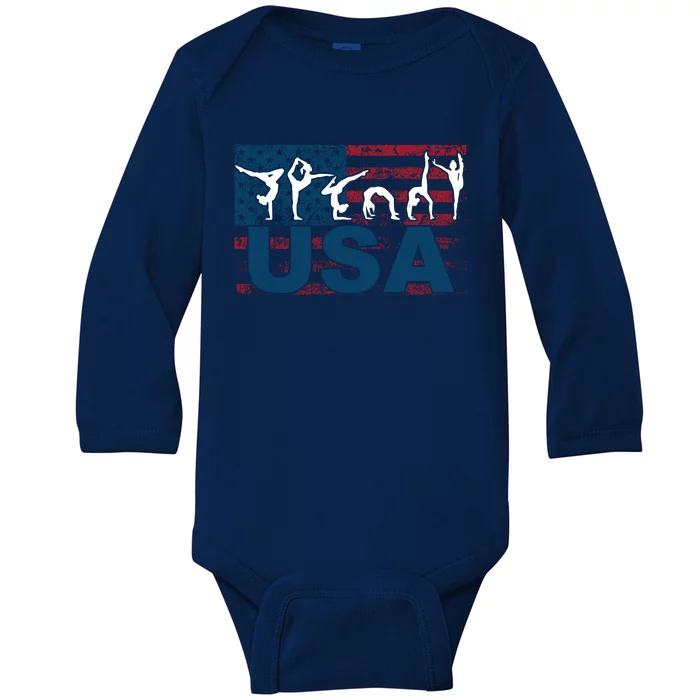 Gymnastics Usa Girl Patriotism Funny Sports Us American Gift Cute Gift Baby Long Sleeve Bodysuit