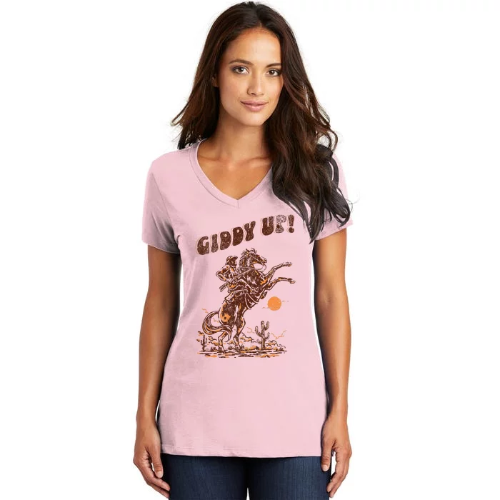 Giddy Up Horse Western Boho Hippie Women's V-Neck T-Shirt