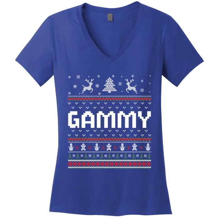 Gammy Ugly Holiday Party Matching Ugly Christmas Sweater Gift Women's V-Neck T-Shirt