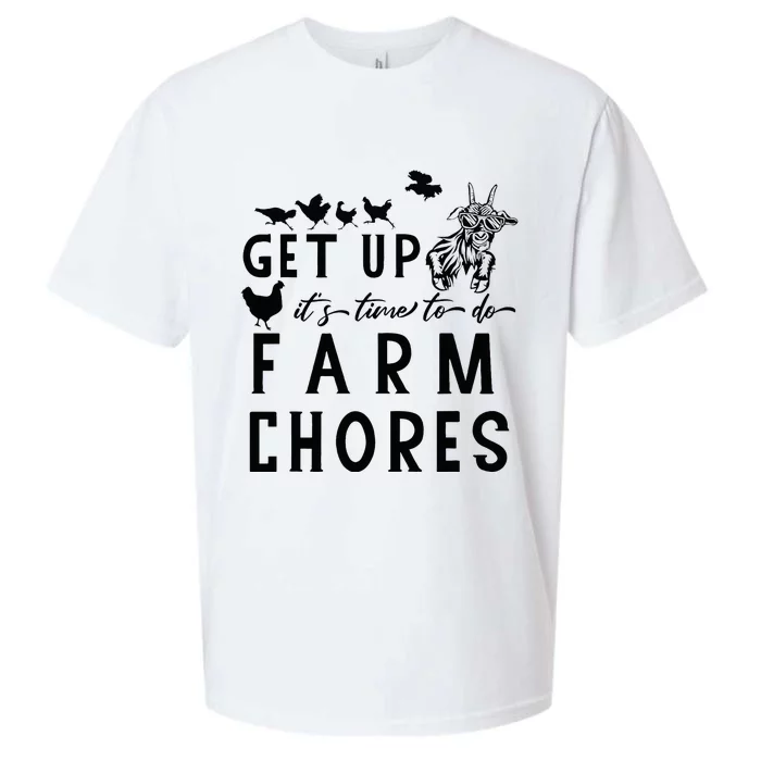 Get Up ItS Time To Do Farm Chores Goat And Chickens Farm Sueded Cloud Jersey T-Shirt