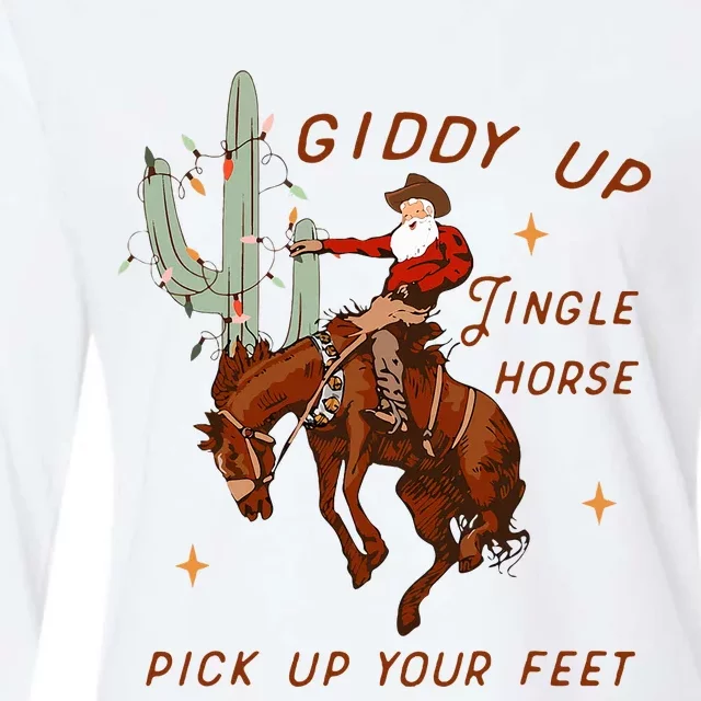 Giddy Up Jingle Horse Pick Up Your Feet Cowboy Santa Cactus Womens Cotton Relaxed Long Sleeve T-Shirt