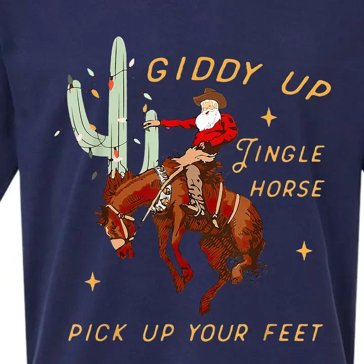 Giddy Up Jingle Horse Pick Up Your Feet Cowboy Santa Cactus Sueded Cloud Jersey T-Shirt