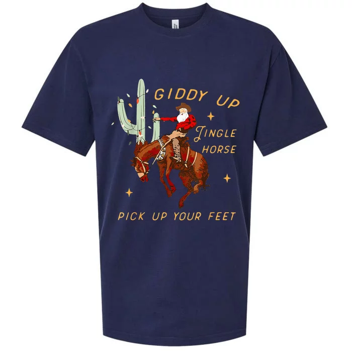 Giddy Up Jingle Horse Pick Up Your Feet Cowboy Santa Cactus Sueded Cloud Jersey T-Shirt