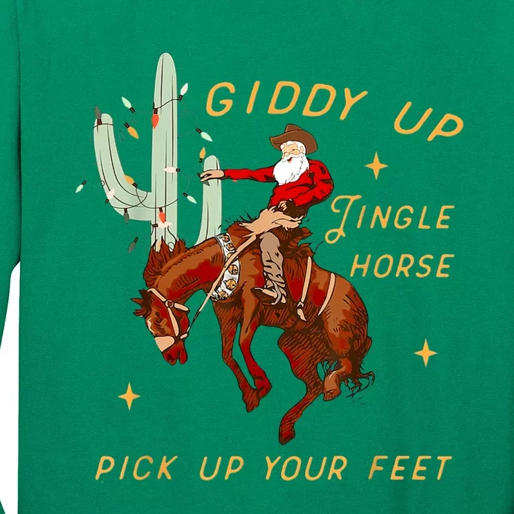 Giddy Up Jingle Horse Pick Up Your Feet Cowboy Santa Xmas Long Sleeve Shirt