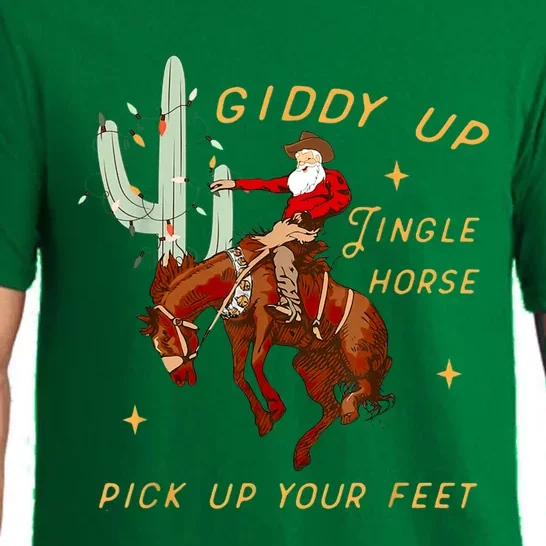 Giddy Up Jingle Horse Pick Up Your Feet Cowboy Santa Xmas Pajama Set