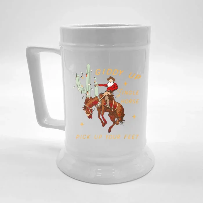 Giddy Up Jingle Horse Pick Up Your Feet Cowboy Santa Xmas Front & Back Beer Stein