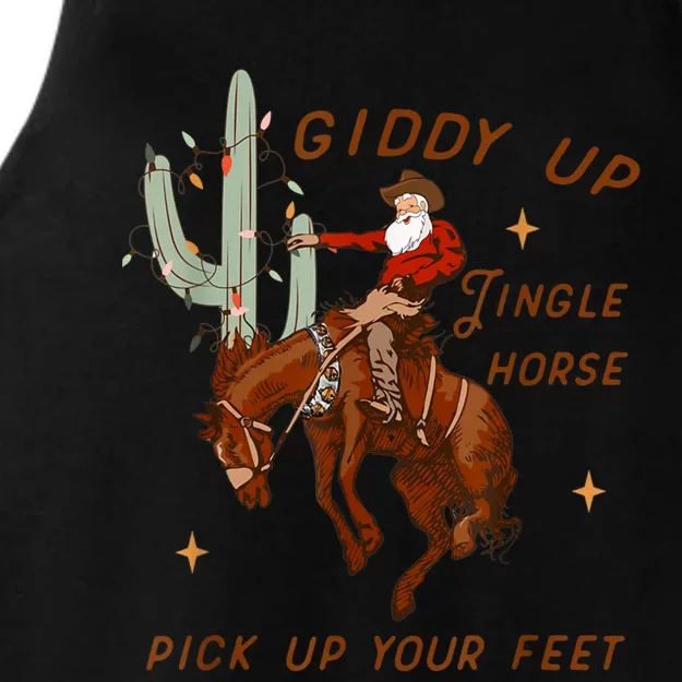 Giddy Up Jingle Horse Pick Up Your Feet Cowboy Santa Xmas Ladies Tri-Blend Wicking Tank