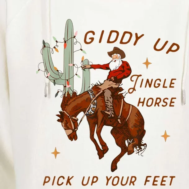 Giddy Up Jingle Horse Pick Up Your Feet Cowboy Santa Xmas Womens Funnel Neck Pullover Hood