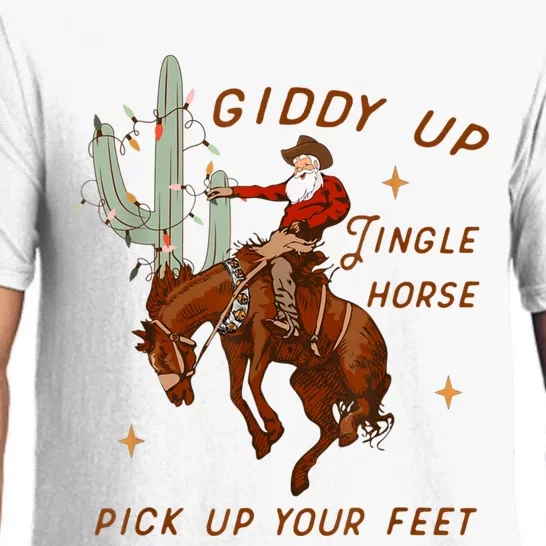 Giddy Up Jingle Horse Pick Up Your Feet Cowboy Santa Xmas Pajama Set