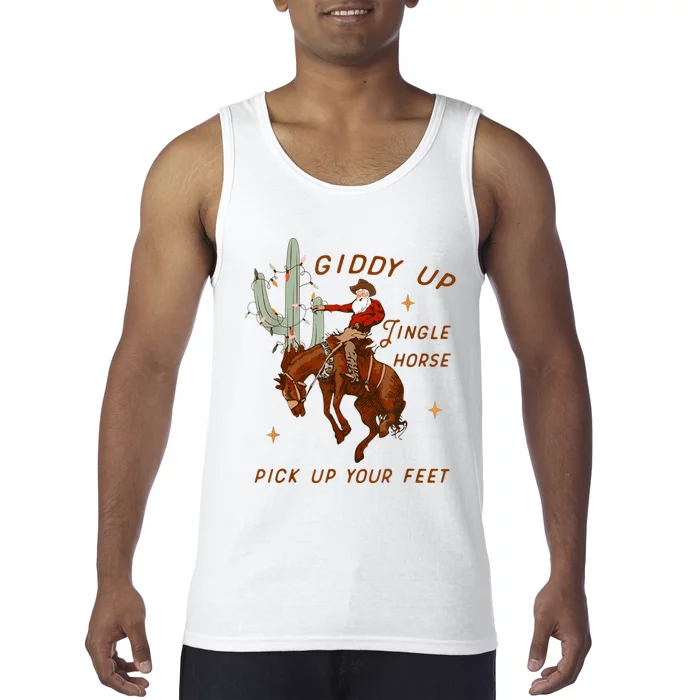 Giddy Up Jingle Horse Pick Up Your Feet Cowboy Santa Xmas Tank Top