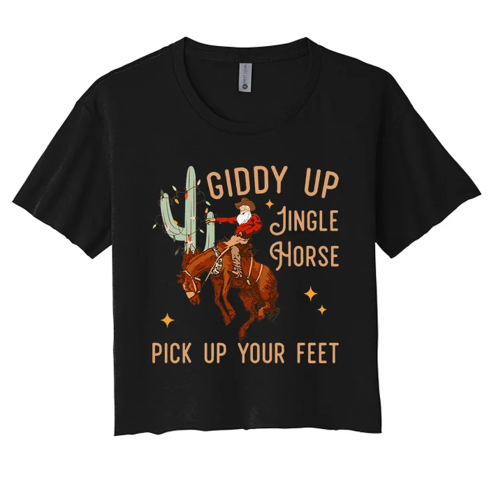 Giddy Up Jingle Horse Pick Up Your Feet Cow Santa Xmas Women's Crop Top Tee