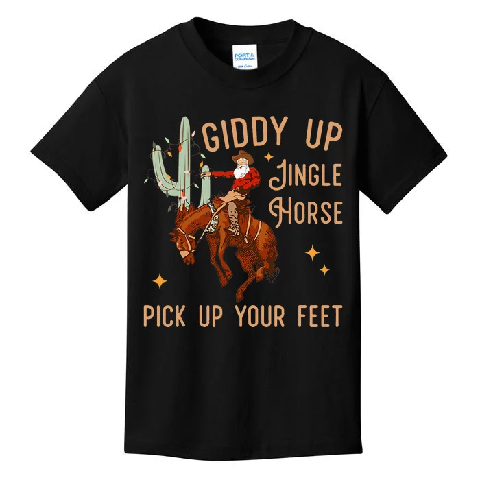 Giddy Up Jingle Horse Pick Up Your Feet Cow Santa Xmas Kids T-Shirt