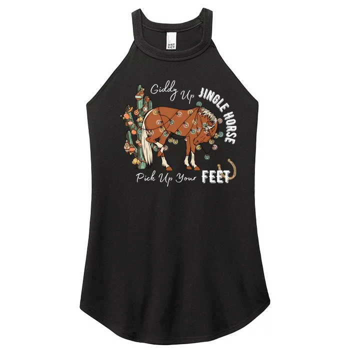 Giddy Up Jingle Horse Pick Up Your Feet Cactus Cowboy Christmas Women’s Perfect Tri Rocker Tank