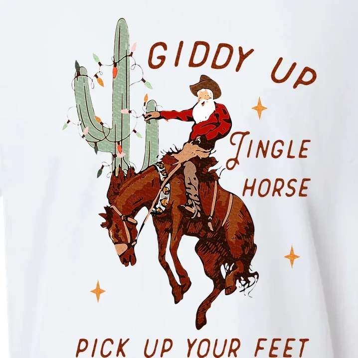 Giddy Up Jingle Horse Pick Up Your Feet Cowboy Santa Cactus Sueded Cloud Jersey T-Shirt