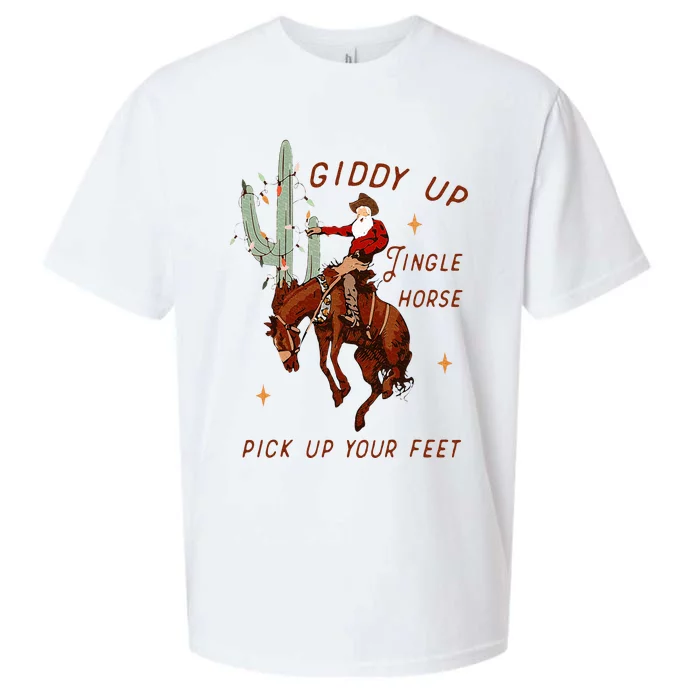 Giddy Up Jingle Horse Pick Up Your Feet Cowboy Santa Cactus Sueded Cloud Jersey T-Shirt