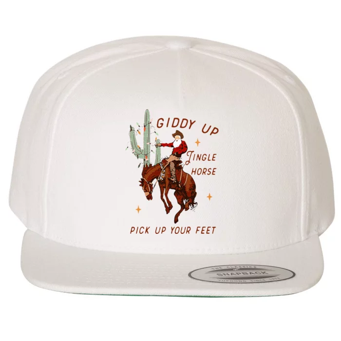 Giddy Up Jingle Horse Pick Up Your Feet Cowboy Santa Cactus Wool Snapback Cap