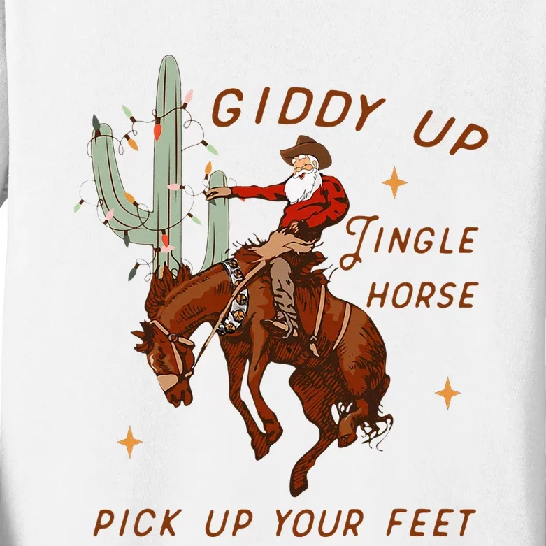 Giddy Up Jingle Horse Pick Up Your Feet Cow Santa Xmas Kids Long Sleeve Shirt