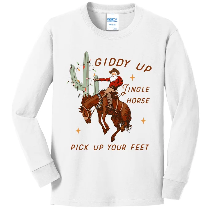 Giddy Up Jingle Horse Pick Up Your Feet Cow Santa Xmas Kids Long Sleeve Shirt