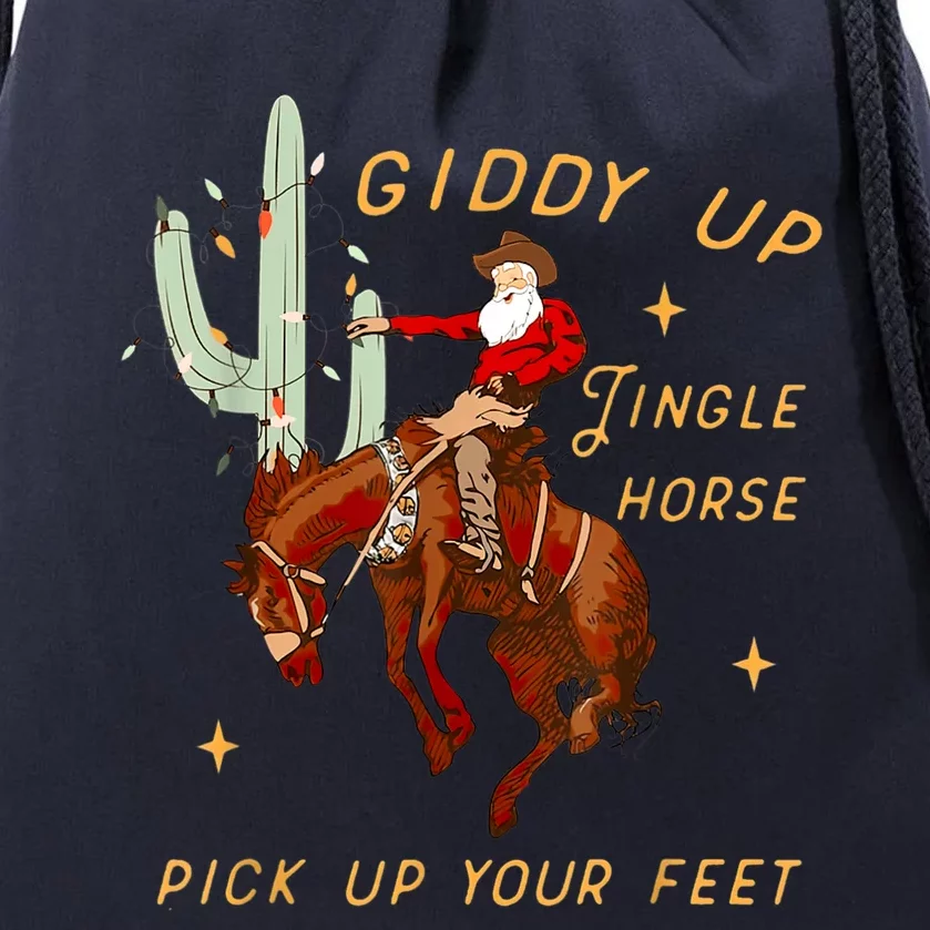 Giddy Up Jingle Horse Pick Up Your Feet Cowboy Santa Cactus Drawstring Bag