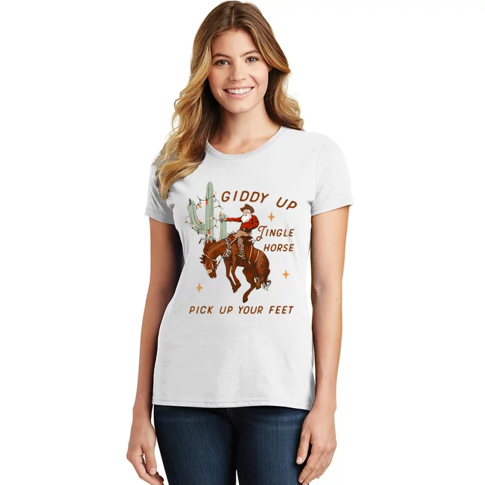 Giddy Up Jingle Horse Pick Up Your Feet Cowboy Santa Xmas Women's T-Shirt