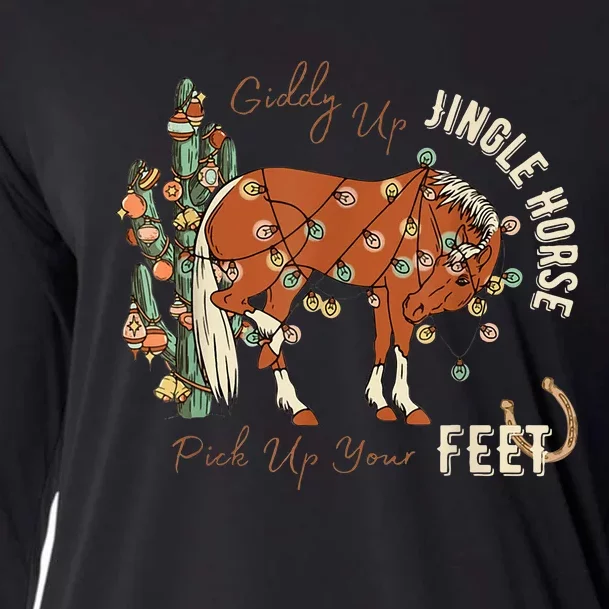 Giddy Up Jingle Horse Pick Up Your Feet Cowboy Santa Cactus Cooling Performance Long Sleeve Crew