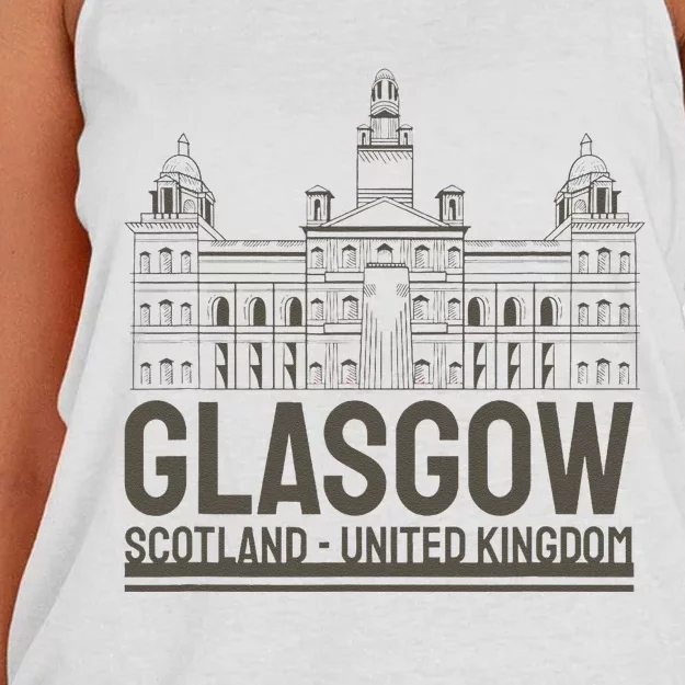 Glasgow United Kingdom Capital City Scottish Landmarks Women's Knotted Racerback Tank