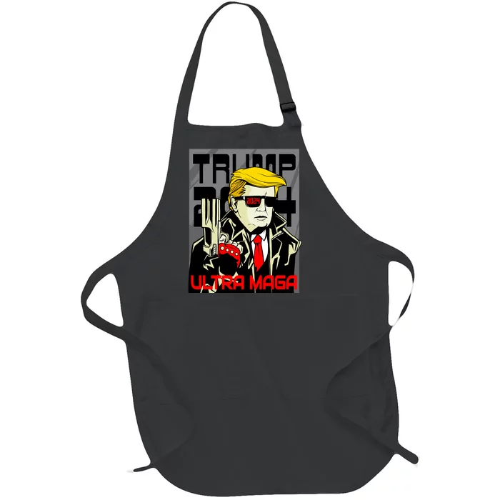 Great Ultra MAGA King Terminator Parody Trump 2024 Anti Biden Full-Length Apron With Pocket