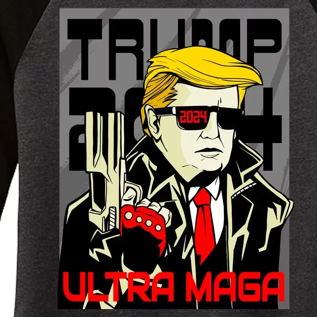 Great Ultra MAGA King Terminator Parody Trump 2024 Anti Biden Women's Tri-Blend 3/4-Sleeve Raglan Shirt