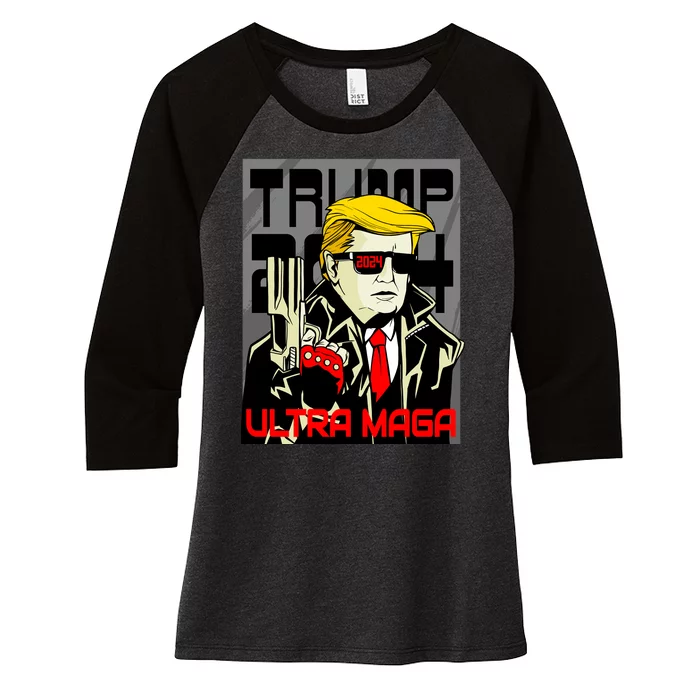 Great Ultra MAGA King Terminator Parody Trump 2024 Anti Biden Women's Tri-Blend 3/4-Sleeve Raglan Shirt