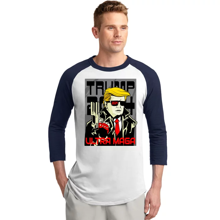 Great Ultra MAGA King Terminator Parody Trump 2024 Anti Biden Baseball Sleeve Shirt