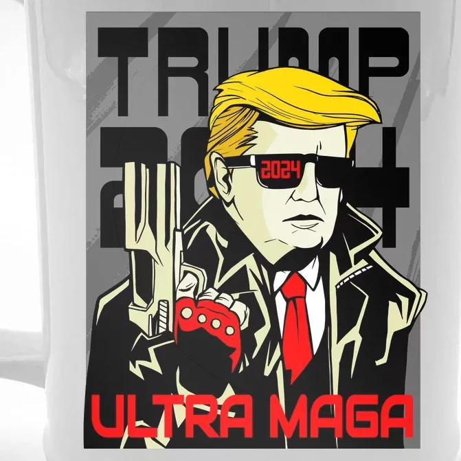 Great Ultra MAGA King Terminator Parody Trump 2024 Anti Biden Front & Back Beer Stein