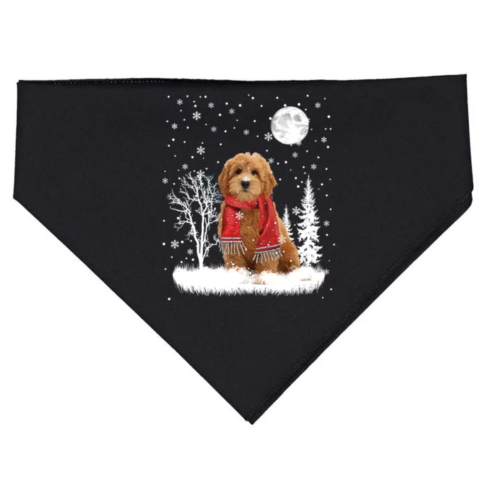 Goldendoodle Under Moonlight Snow Christmas Gift USA-Made Doggie Bandana