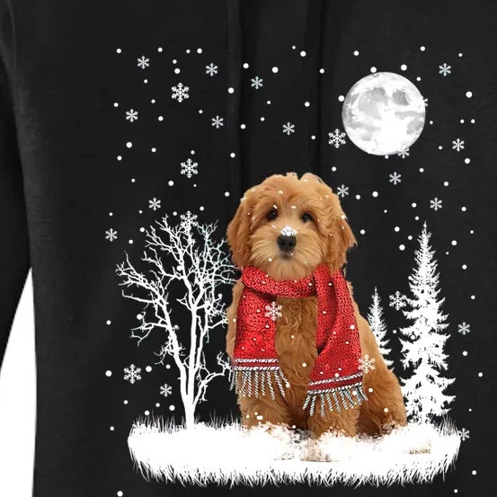 Goldendoodle Under Moonlight Snow Christmas Gift Women's Pullover Hoodie