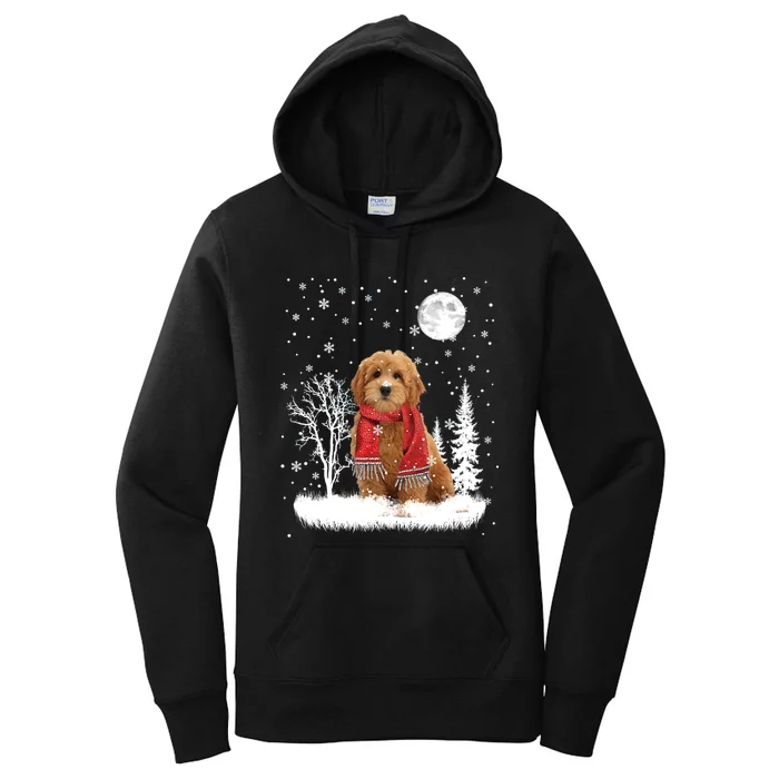 Goldendoodle Under Moonlight Snow Christmas Gift Women's Pullover Hoodie