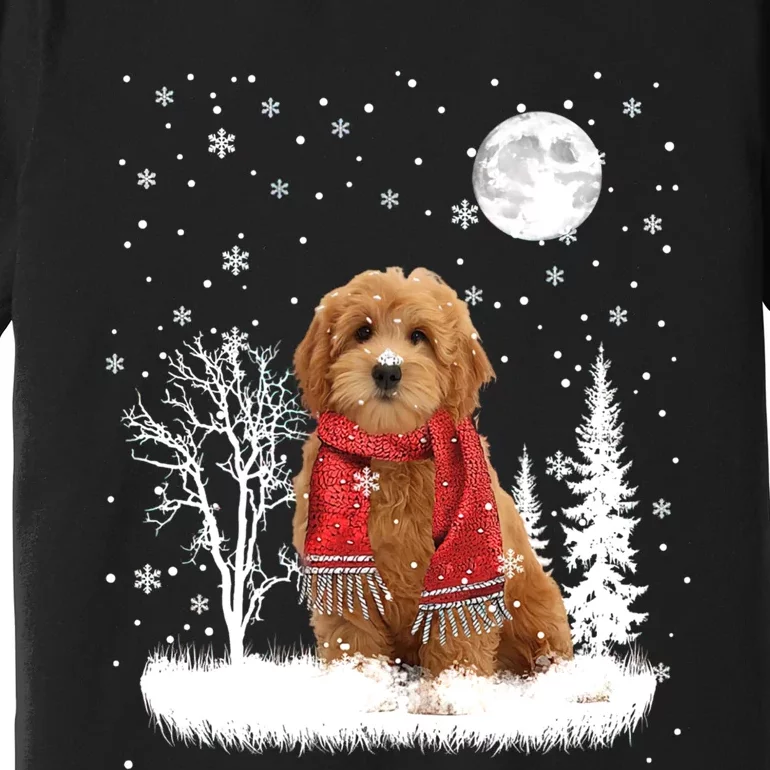 Goldendoodle Under Moonlight Snow Christmas Gift Premium T-Shirt