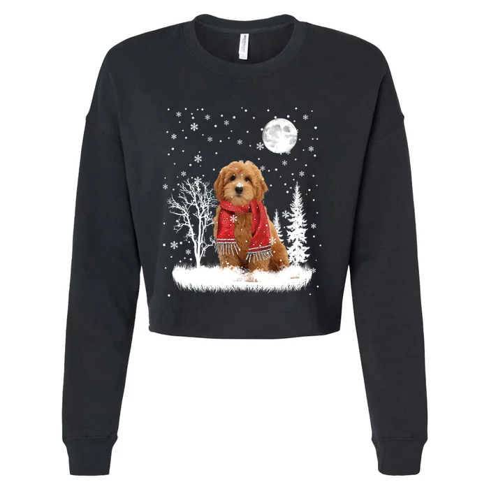 Goldendoodle Under Moonlight Snow Christmas Gift Cropped Pullover Crew