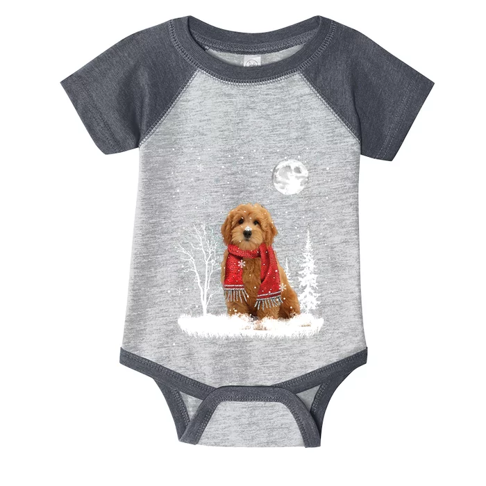 Goldendoodle Under Moonlight Snow Christmas Gift Infant Baby Jersey Bodysuit