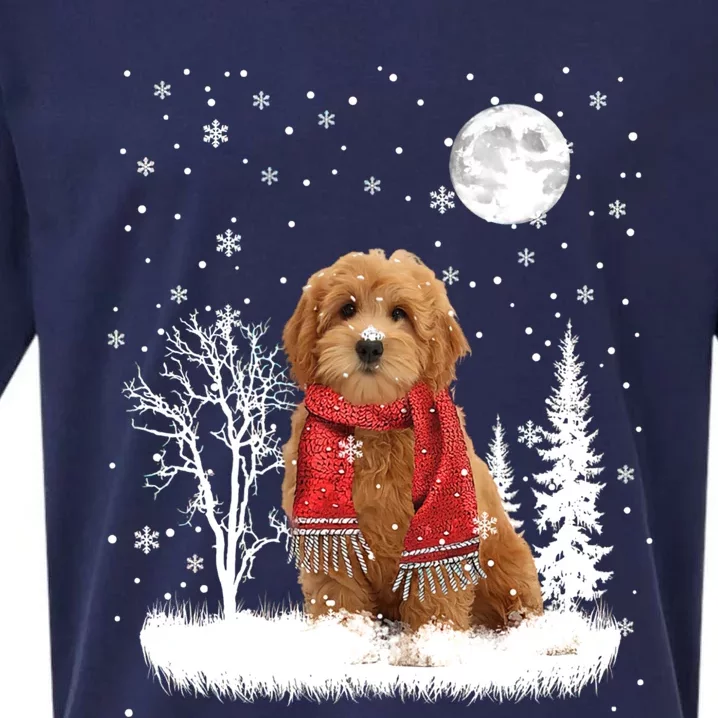 Goldendoodle Under Moonlight Snow Christmas Gift Sueded Cloud Jersey T-Shirt