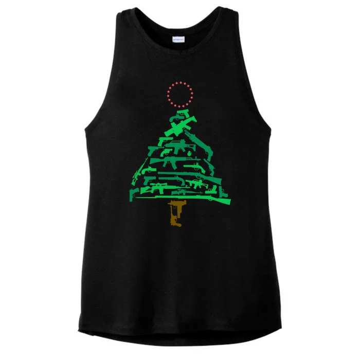 Gun Christmas Tree Ladies Tri-Blend Wicking Tank