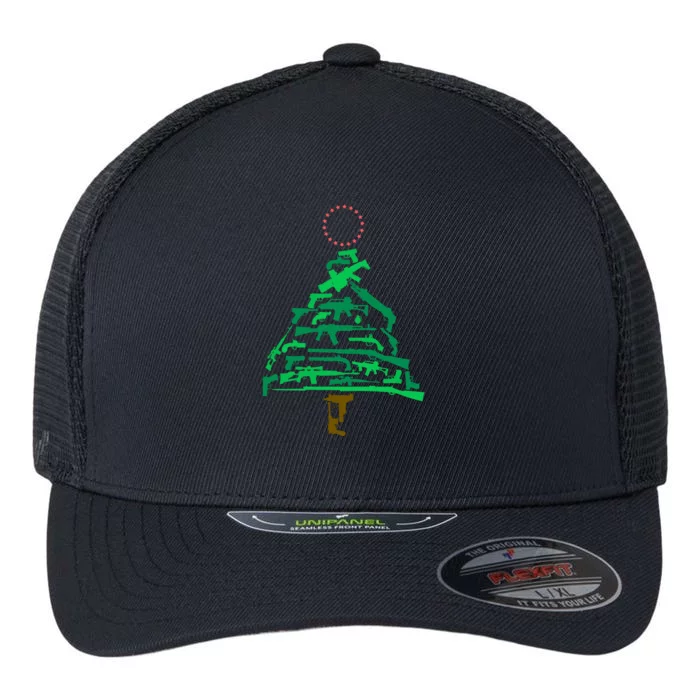 Gun Christmas Tree Flexfit Unipanel Trucker Cap