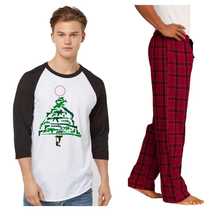 Gun Christmas Tree Raglan Sleeve Pajama Set