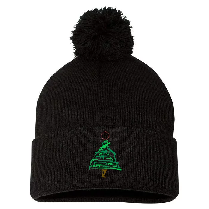 Gun Christmas Tree Pom Pom 12in Knit Beanie