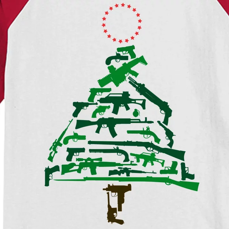 Gun Christmas Tree Kids Colorblock Raglan Jersey