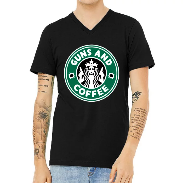 Guns And Coffee V-Neck T-Shirt