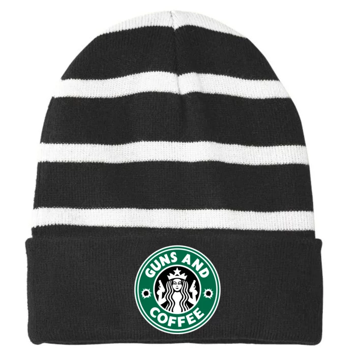 Guns And Coffee Striped Beanie with Solid Band