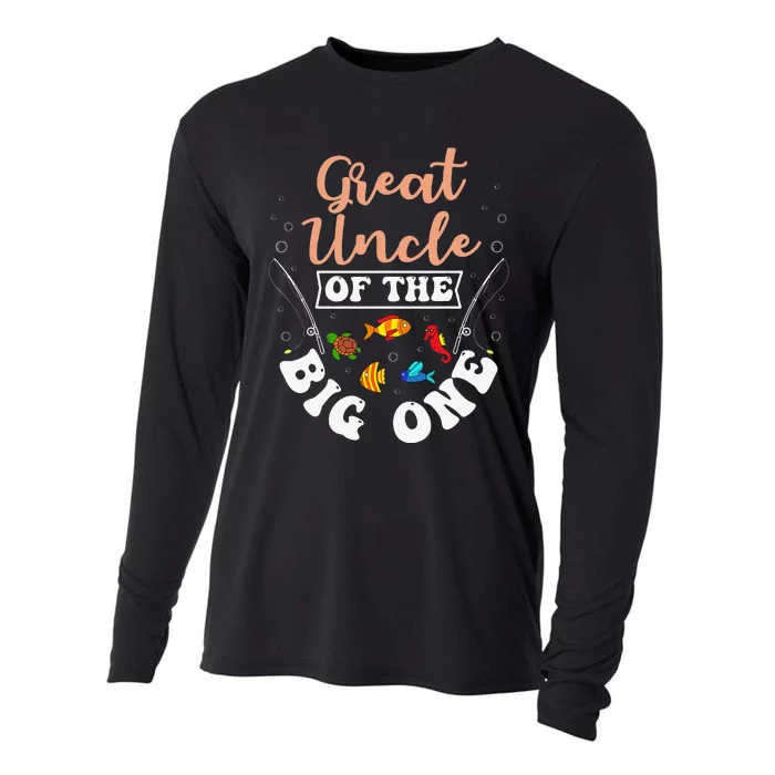 Great Uncle Of The Big One Fishing Birthday Party Bday Cooling Performance Long Sleeve Crew