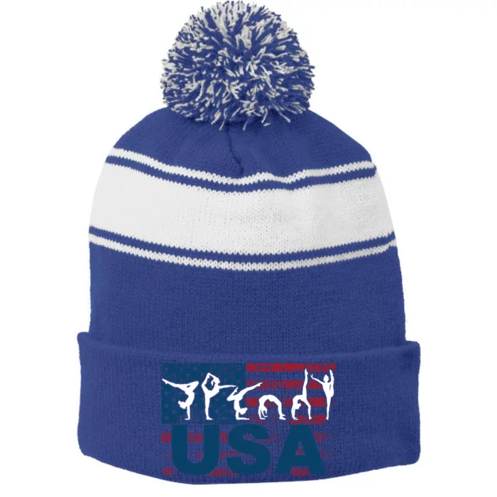 Gymnastics Usa Patriotism Funny Sports Us American Gift Stripe Pom Pom Beanie