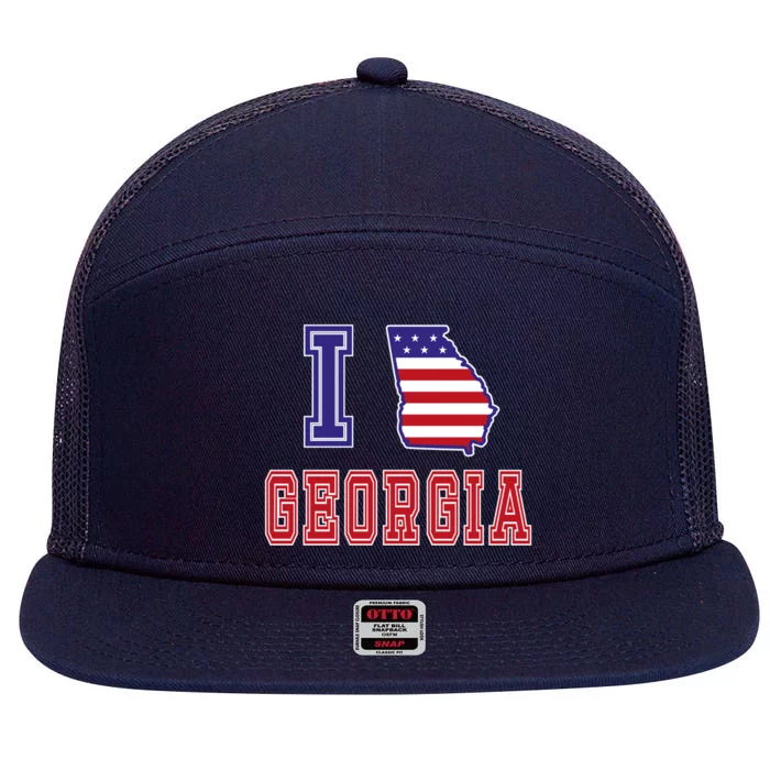 Georgia Usa Patriotic Usa Flag I Love Georgia Cool Gift 7 Panel Mesh Trucker Snapback Hat