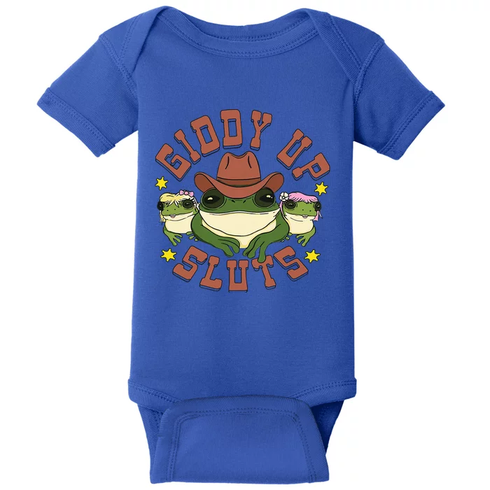 Giddy Up Sluts Western Cowgirl Ranch Rodeo Frog Baby Bodysuit