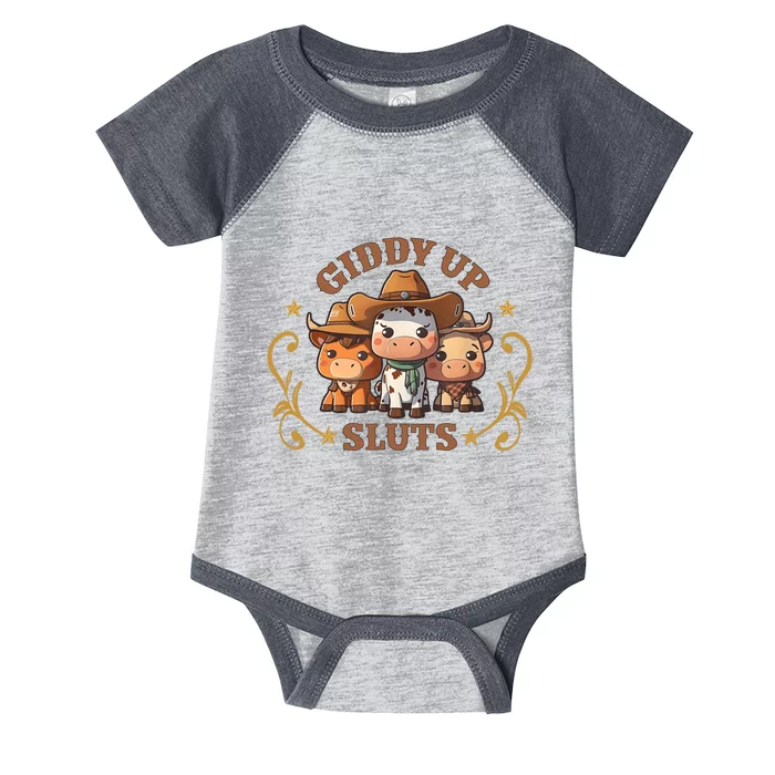 Giddy Up Sluts Funny Western Cowgirl Ranch Rodeo Country Cow Infant Baby Jersey Bodysuit